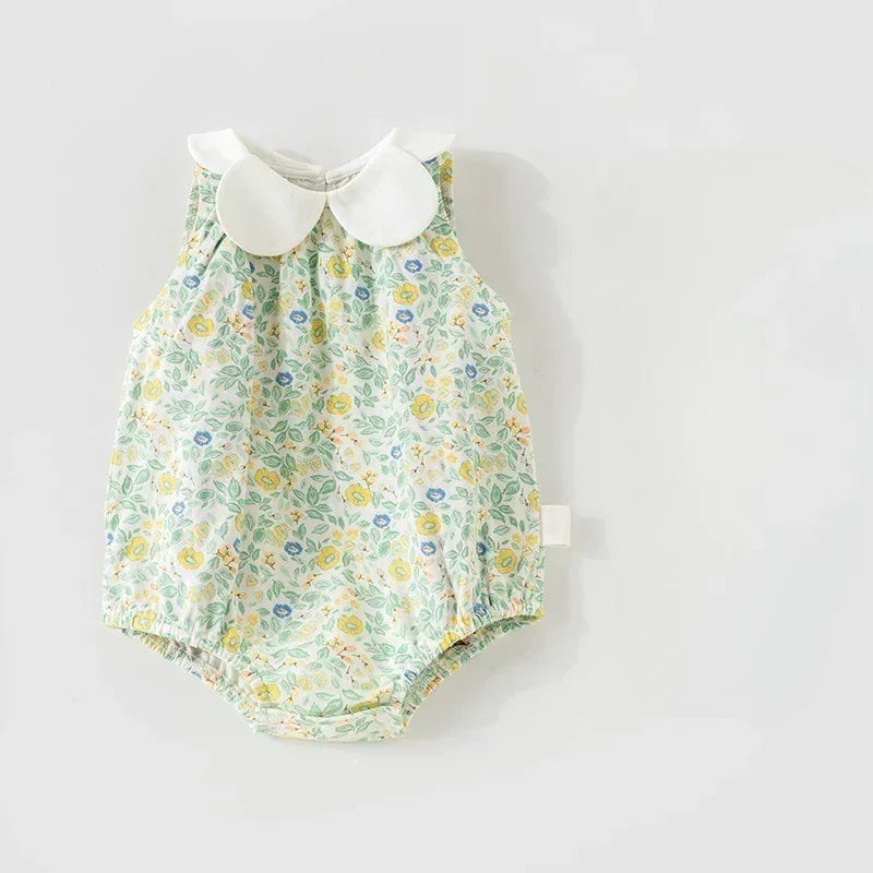 100% Cotton Sleeveless Bodysuit - Green Bunny Garden - Organic Cotton Clubs