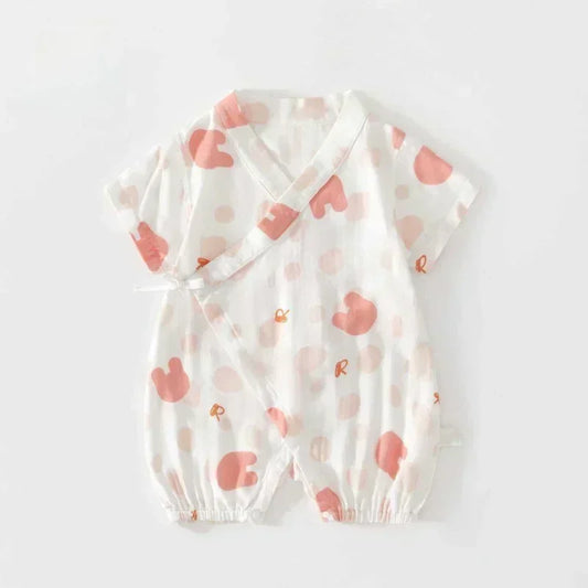 Cotton & Bamboo Muslin Short Sleeve Kimono Romper - Lemon - Organic Cotton Clubs