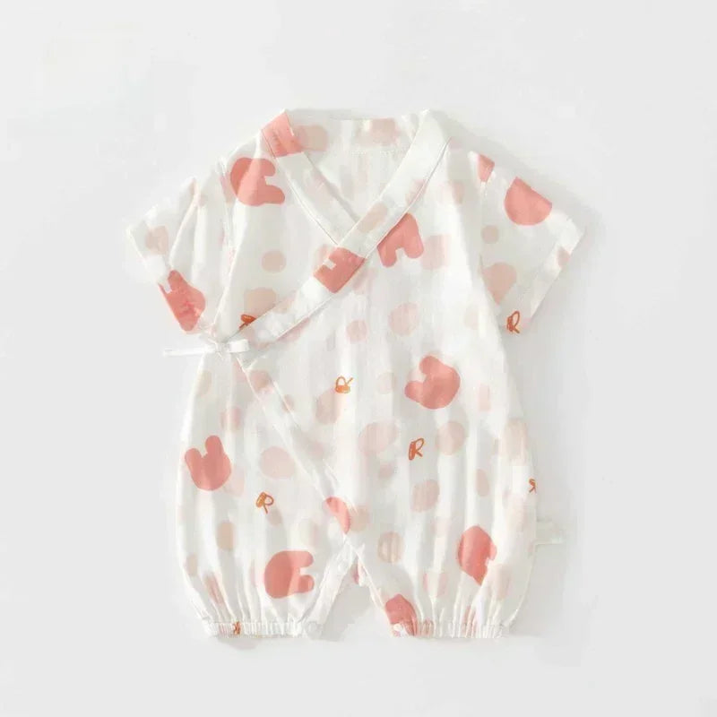 Cotton & Bamboo Muslin Short Sleeve Kimono Romper - Lemon - Organic Cotton Clubs