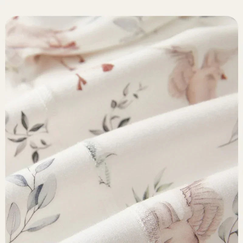 100% Cotton Long Sleeve Overhead Bodysuit - White Crane