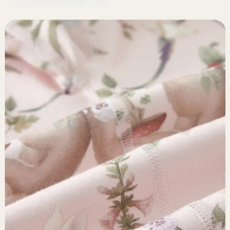 100% Cotton Long Sleeve Pullover Bodysuit - Pink Bunny Garden