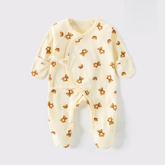 100% Cotton Footed Onesie with Mittens - Yellow Bear