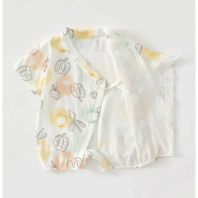 Cotton & Bamboo Muslin Short Sleeve Kimono Romper - Banana - Organic Cotton Clubs