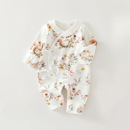 100% Cotton Long Sleeve Kimono Romper - Fruits & Leaves - Organic Cotton Clubs
