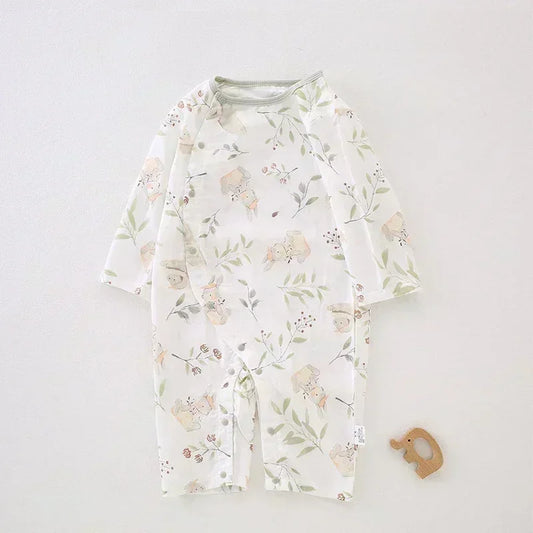 Cotton & Bamboo Muslin Long Sleeve Romper - Cute Whale - Organic Cotton Clubs