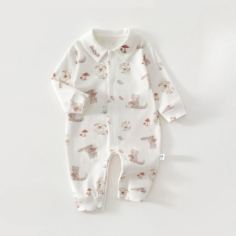 100% Cotton Long Sleeve Snap-Up Romper - Country House - Organic Cotton Clubs