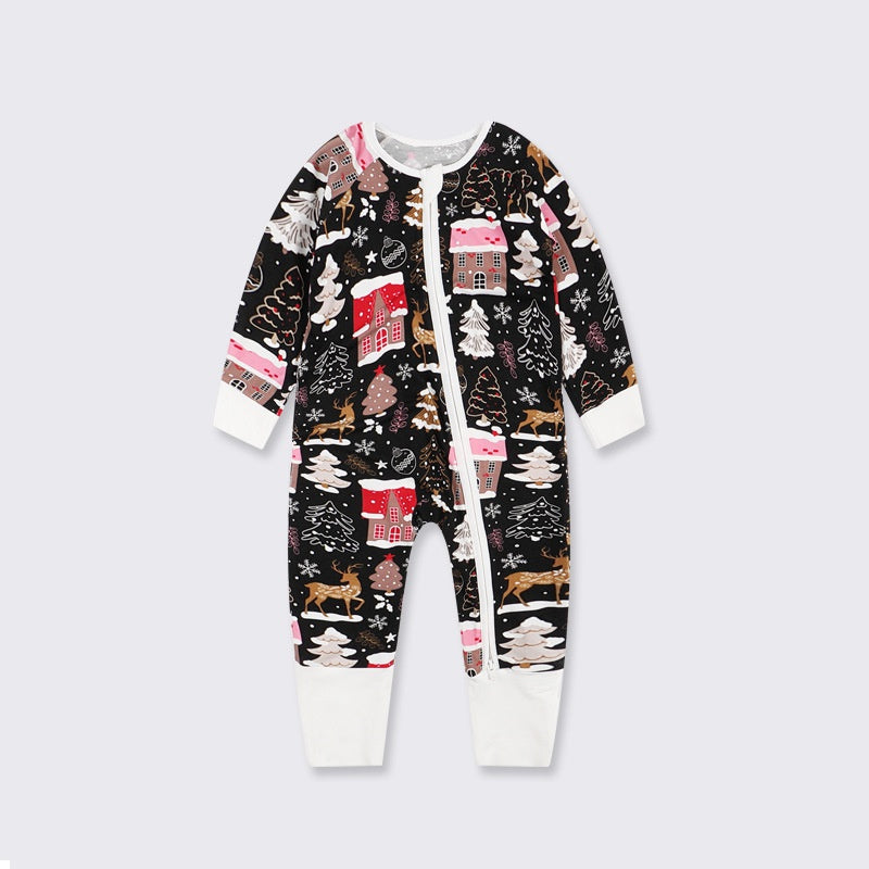 🎄Bamboo Zipper One-Piece - Snow House - Organic Cotton Clubs