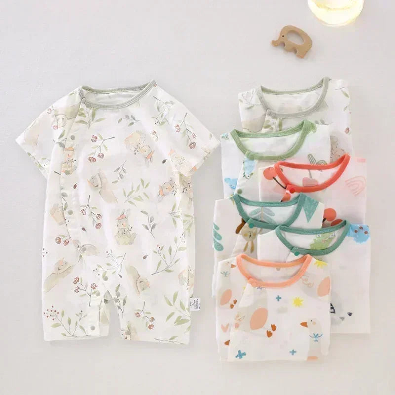 Cotton & Bamboo Muslin Short Sleeve Romper - Pear & Bunny - Organic Cotton Clubs