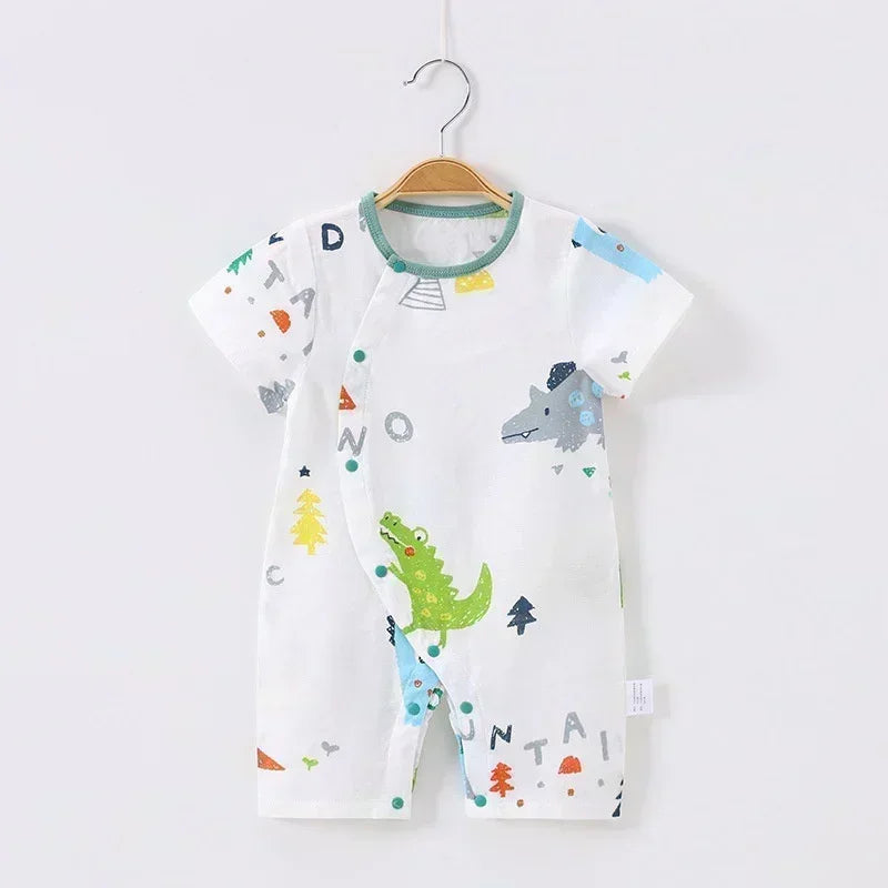 Cotton & Bamboo Muslin Short Sleeve Romper - Pear & Bunny - Organic Cotton Clubs