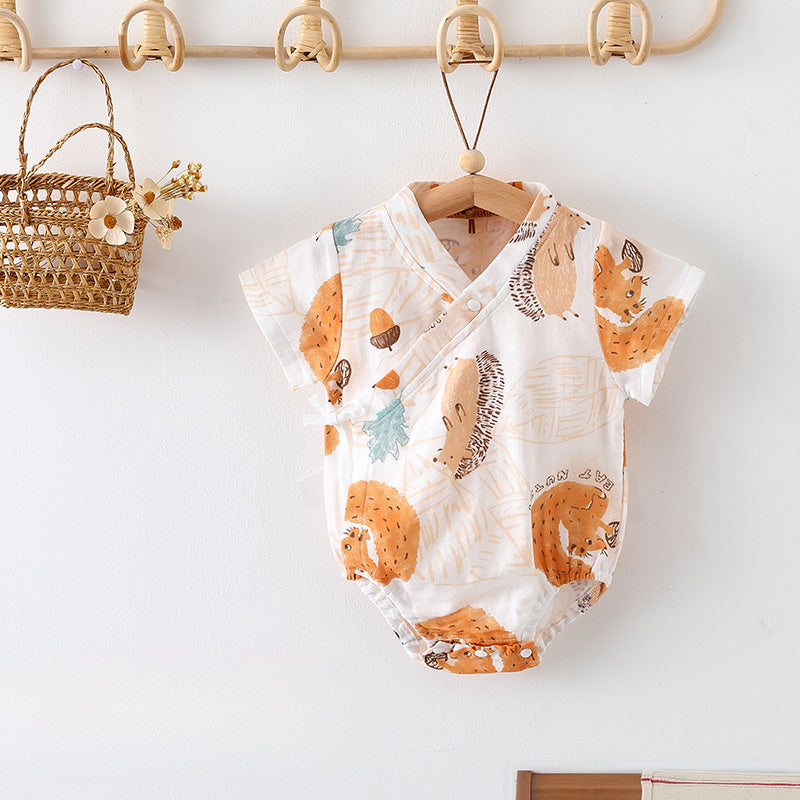 Cotton & Bamboo Muslin Short Sleeve Bodysuit - Green Leaves - Organic Cotton Clubs