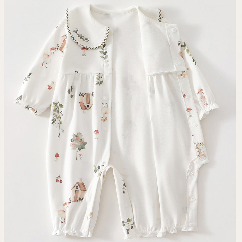 100% Cotton Long Sleeve Snap-Up Romper - Country House - Organic Cotton Clubs