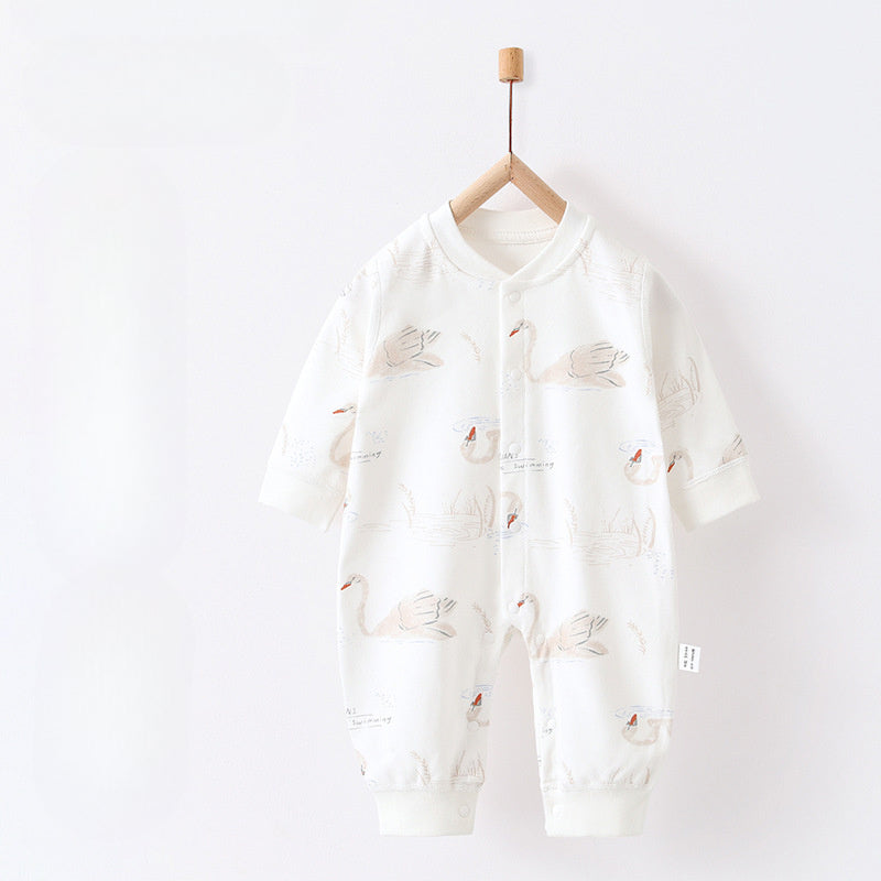 100% Cotton Snap-Up Long Sleeve Romper - Park - Organic Cotton Clubs
