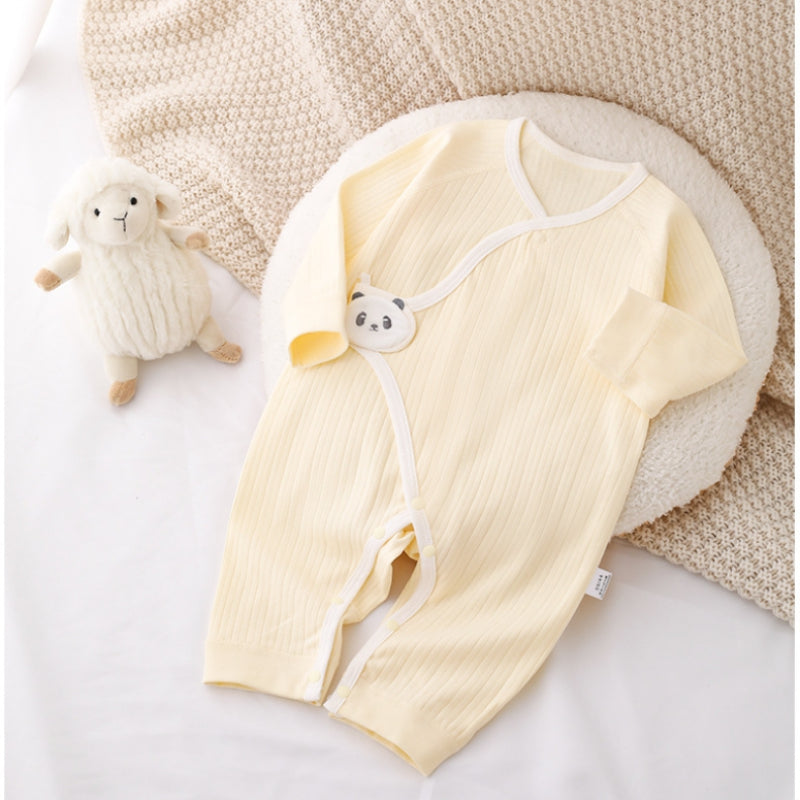 100% Cotton Long Sleeve Romper with Velcro Closure - White Panda - Organic Cotton Clubs