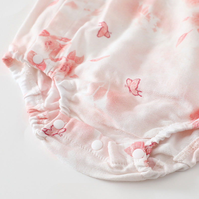 Cotton & Bamboo Muslin Short Sleeve Bodysuit - Green Leaves - Organic Cotton Clubs