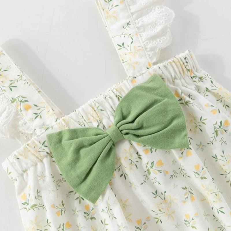 100% Cotton Sleeveless Bodysuit - Spring Garden & Bowknot - Organic Cotton Clubs