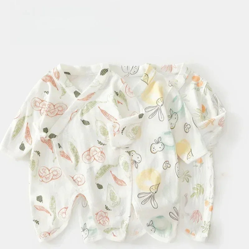Cotton & Bamboo Muslin Long Sleeve Romper - Banana