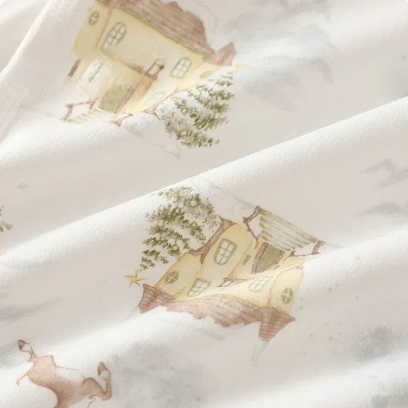 100% Cotton Long Sleeve Side-Snap Bodysuit - Blue Deer