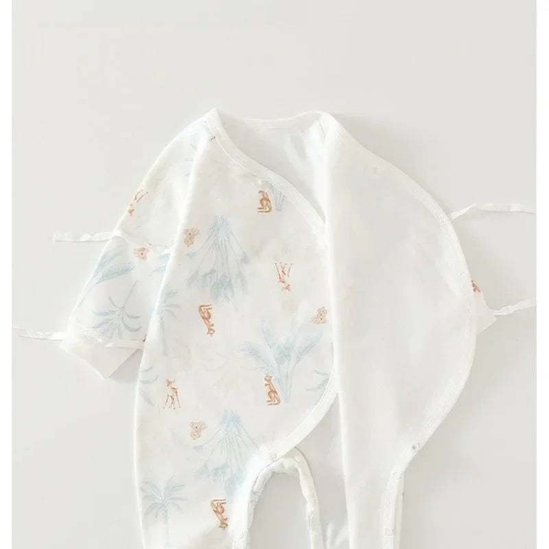 100% Cotton Long-Sleeve Kimono Romper - Blue Deer