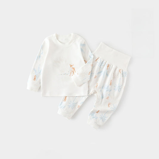 100% Cotton Long Sleeve Top & Pants Set - Green Deer