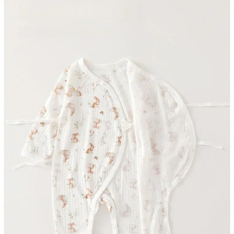 100% Cotton Long Sleeve Kimono Romper - Bunny & Blue Flowers