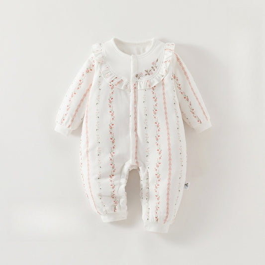 100% Cotton Quilted Long Sleeve Snap-Up Romper - Rose Garden