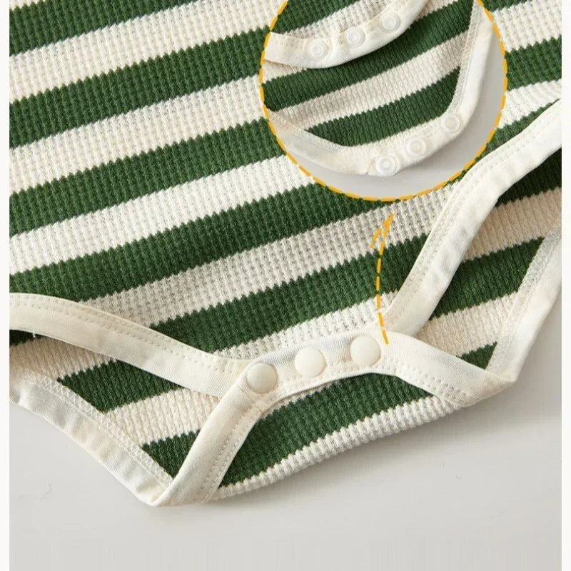 Cotton Sleeveless Overhead Bodysuit - Red Stripe & Bear - Organic Cotton Clubs