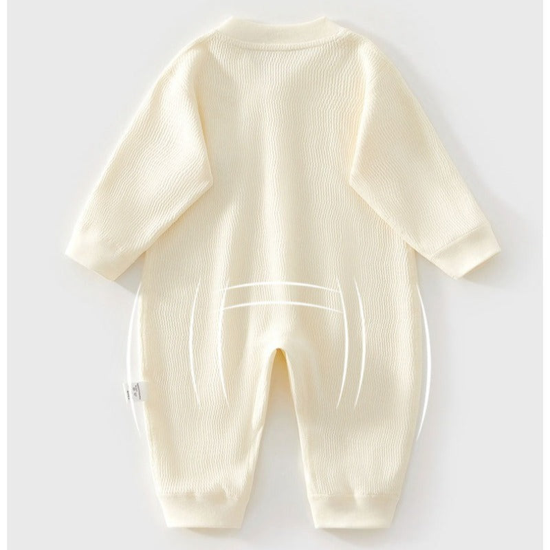 100% Cotton Long Sleeve Snapup Romper - Brown Snapup