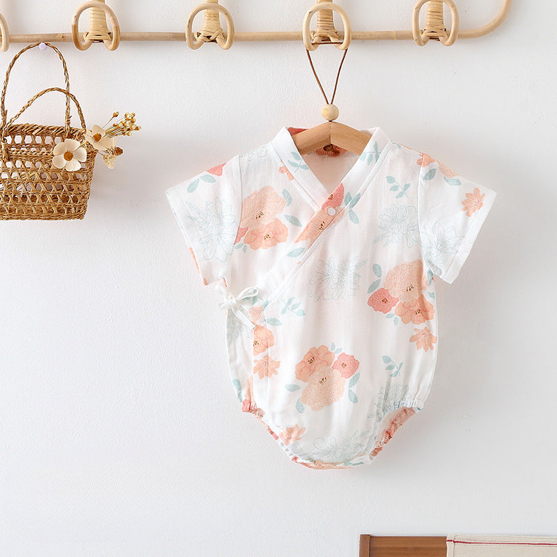 Cotton & Bamboo Muslin Short Sleeve Bodysuit - Green Leaves - Organic Cotton Clubs