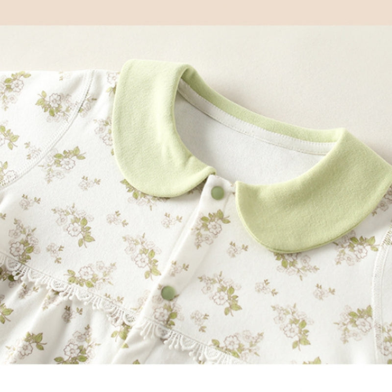 100% Cotton Long Sleeve Floral Romper - Green Garden - Organic Cotton Clubs