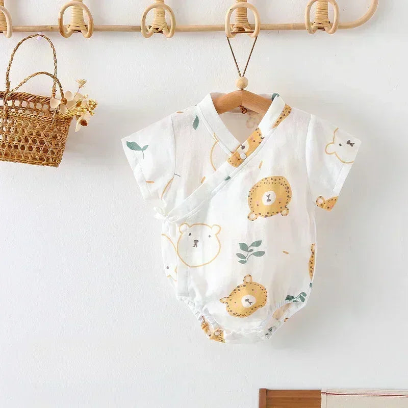 Cotton & Bamboo Muslin Short Sleeve Bodysuit - Green Leaves - Organic Cotton Clubs
