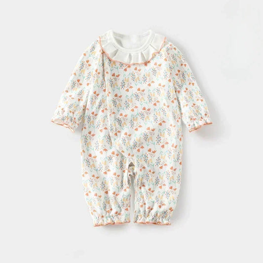 100% Cotton Long Sleeve Floral Romper - Asiatic Apple - Organic Cotton Clubs