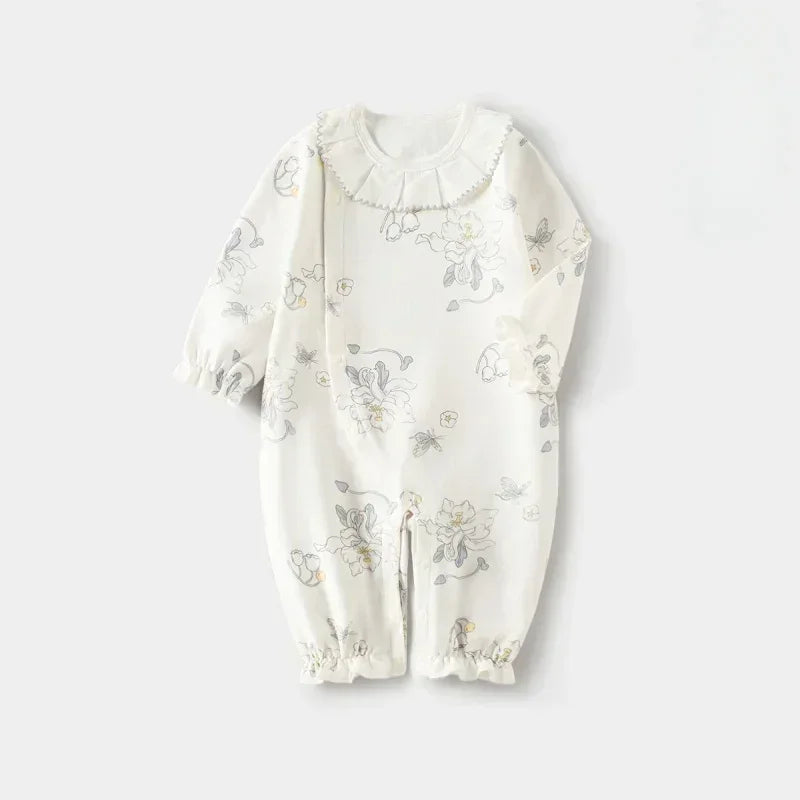 100% Cotton Long Sleeve Floral Romper - Asiatic Apple - Organic Cotton Clubs