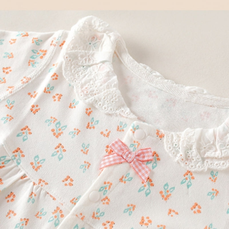 100% Cotton Long Sleeve Floral Romper - Bunny Garden - Organic Cotton Clubs