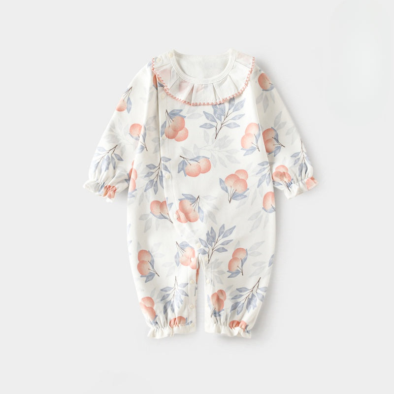 100% Cotton Long Sleeve Floral Romper - Asiatic Apple - Organic Cotton Clubs