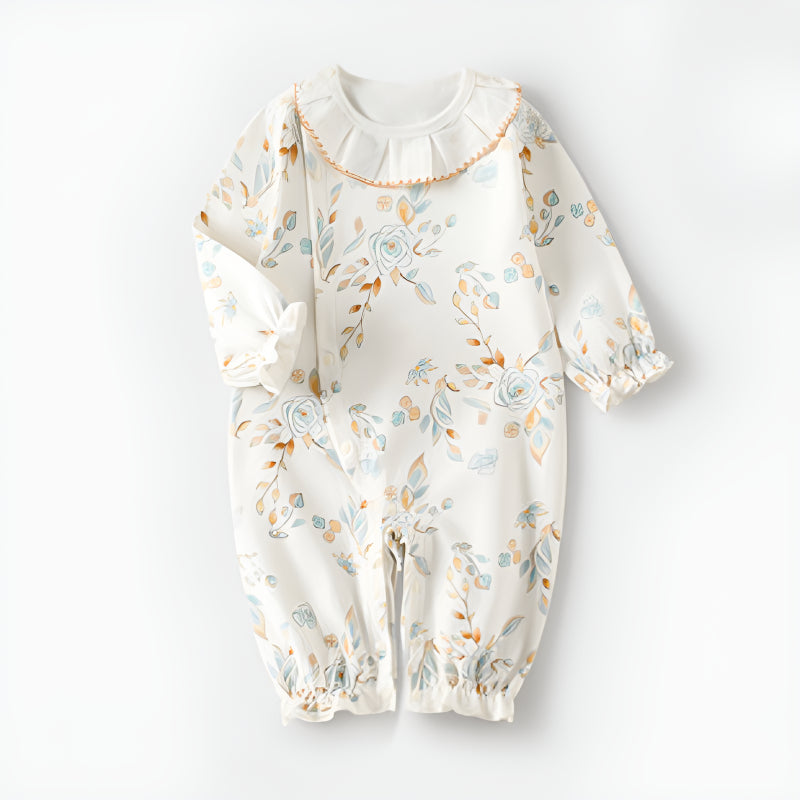 100% Cotton Long Sleeve Floral Romper - Asiatic Apple - Organic Cotton Clubs