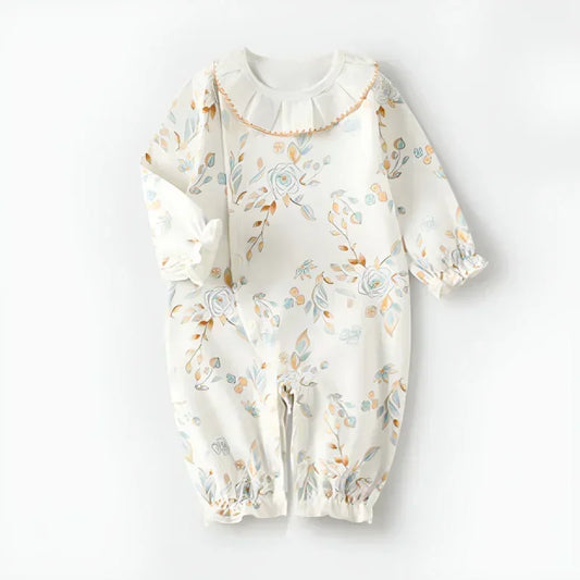 100% Cotton Long Sleeve Floral Romper - Asiatic Apple - Organic Cotton Clubs