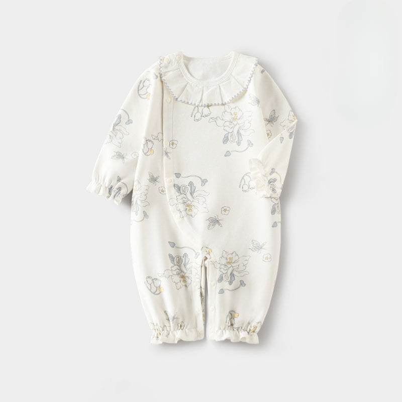 100% Cotton Long Sleeve Floral Romper - Asiatic Apple - Organic Cotton Clubs