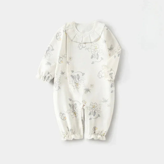 100% Cotton Long Sleeve Floral Romper - Asiatic Apple - Organic Cotton Clubs