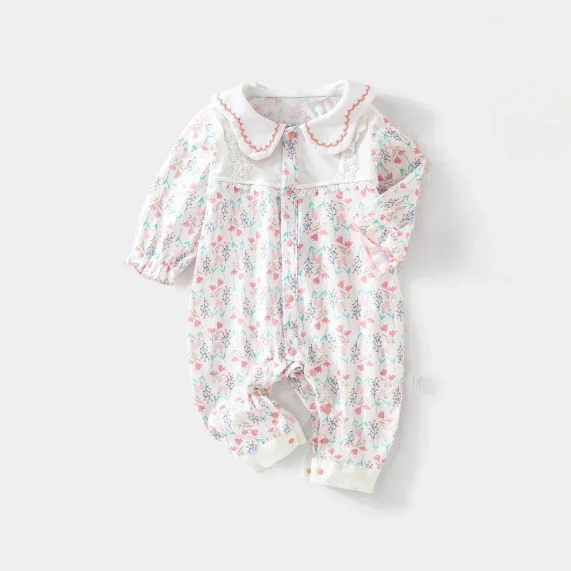 100% Cotton Long Sleeve Floral Romper - Bunny Garden - Organic Cotton Clubs