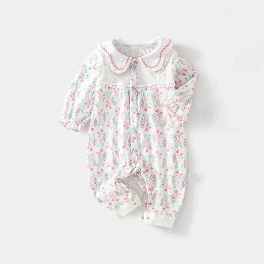 100% Cotton Long Sleeve Floral Romper - Bunny Garden - Organic Cotton Clubs