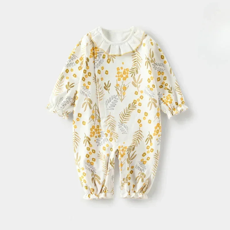 100% Cotton Long Sleeve Floral Romper - Asiatic Apple - Organic Cotton Clubs