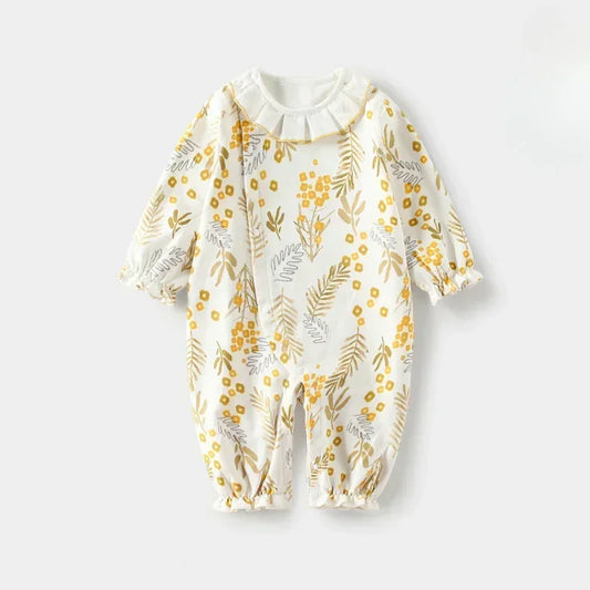 100% Cotton Long Sleeve Floral Romper - Asiatic Apple - Organic Cotton Clubs