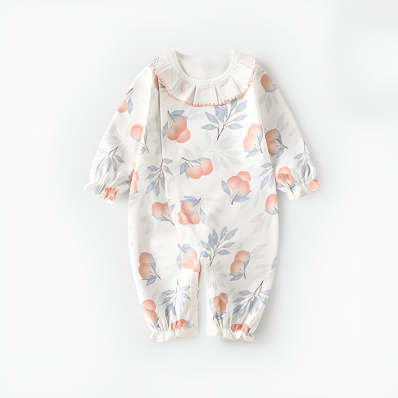 100% Cotton Long Sleeve Floral Romper - Asiatic Apple - Organic Cotton Clubs