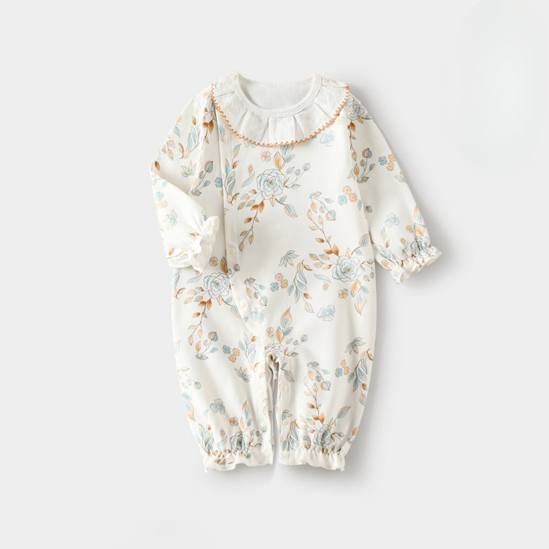 100% Cotton Long Sleeve Floral Romper - Asiatic Apple - Organic Cotton Clubs