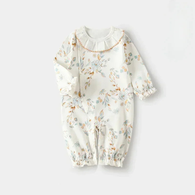 100% Cotton Long Sleeve Floral Romper - Asiatic Apple - Organic Cotton Clubs