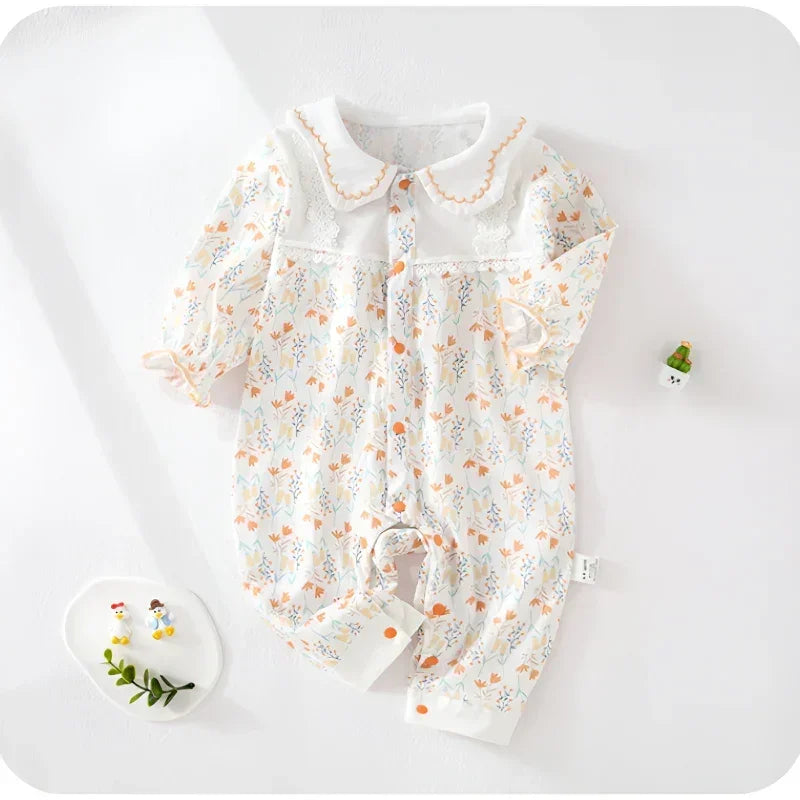 100% Cotton Long Sleeve Floral Romper - Bunny Garden - Organic Cotton Clubs