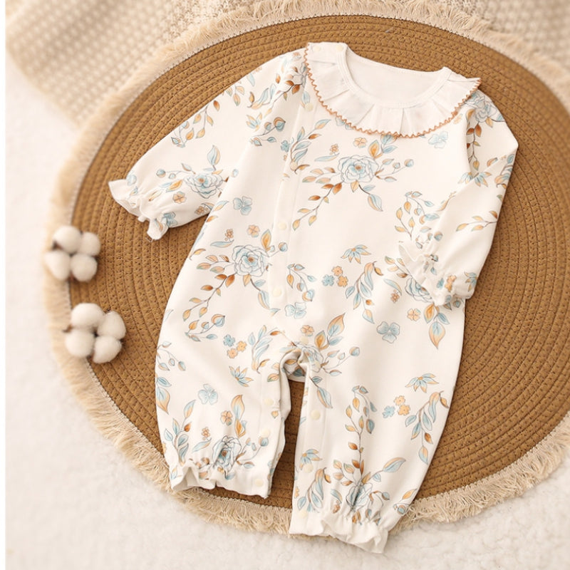 100% Cotton Long Sleeve Floral Romper - Asiatic Apple - Organic Cotton Clubs