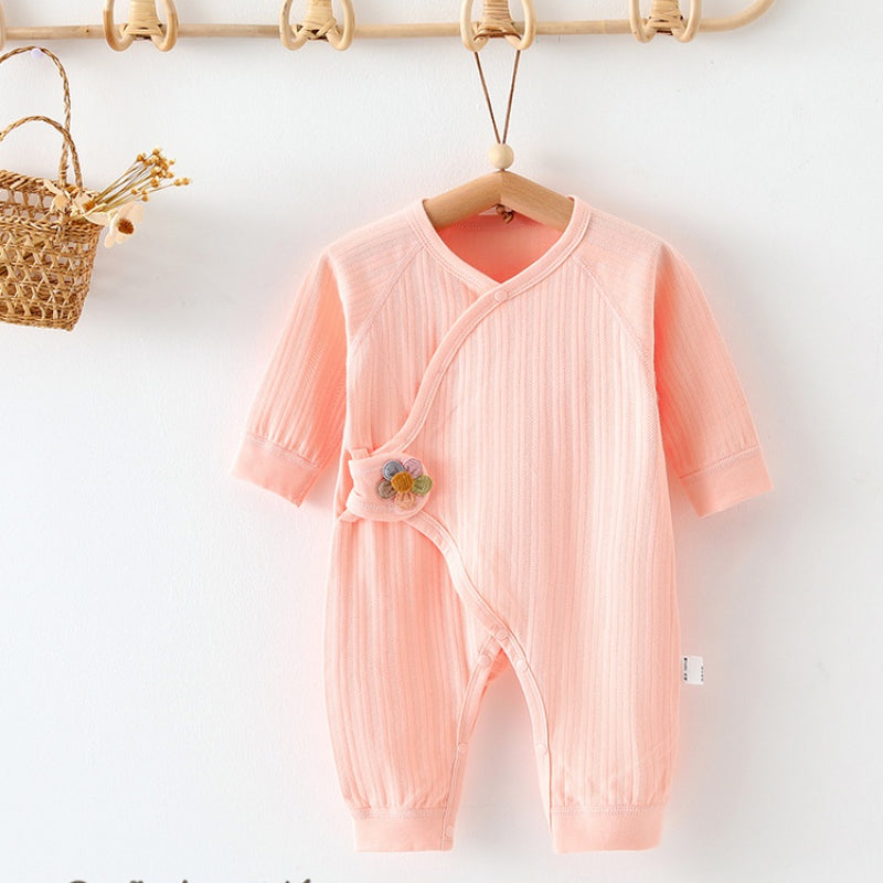 100% Cotton Long Sleeve Romper with Velcro Closure - Blue Flower - Organic Cotton Clubs