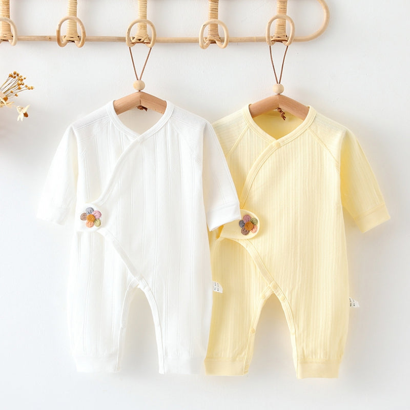 100% Cotton Long Sleeve Romper with Velcro Closure - Blue Flower - Organic Cotton Clubs