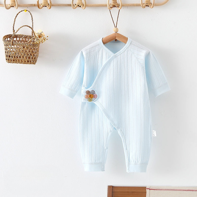 100% Cotton Long Sleeve Romper with Velcro Closure - Blue Flower - Organic Cotton Clubs